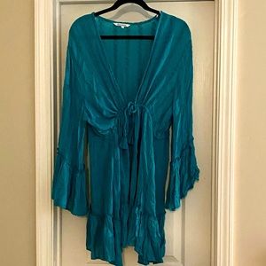 Blue island ruffle sleeve coverup